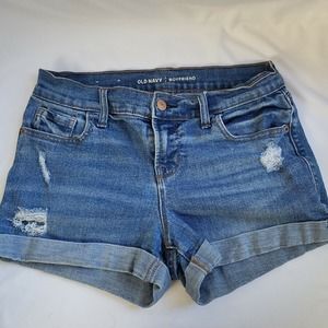 Old Navy Womens Blue Flat Front Distressed Denim Boyfriend Shorts Size 2